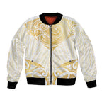 Gold White New Zealand Manta Ray Bomber Jacket Aotearoa Maori Haehae - Aussie Hoodie