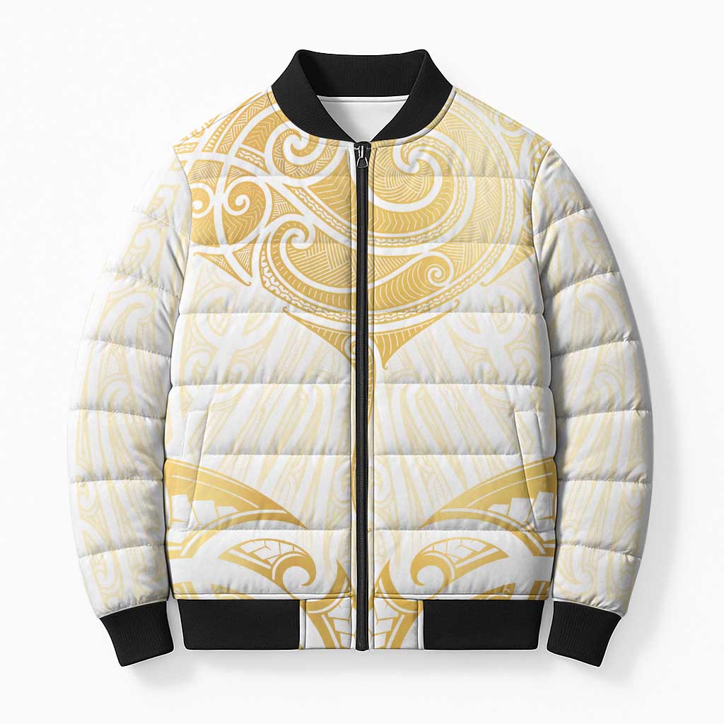 Gold White New Zealand Manta Ray Bomber Puffer Jacket Aotearoa Maori Haehae - Aussie Hoodie