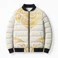 Gold White New Zealand Manta Ray Bomber Puffer Jacket Aotearoa Maori Haehae - Aussie Hoodie
