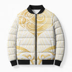 Gold White New Zealand Manta Ray Bomber Puffer Jacket Aotearoa Maori Haehae - Aussie Hoodie