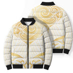 Gold White New Zealand Manta Ray Bomber Puffer Jacket Aotearoa Maori Haehae - Aussie Hoodie