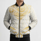 Gold White New Zealand Manta Ray Bomber Puffer Jacket Aotearoa Maori Haehae - Aussie Hoodie