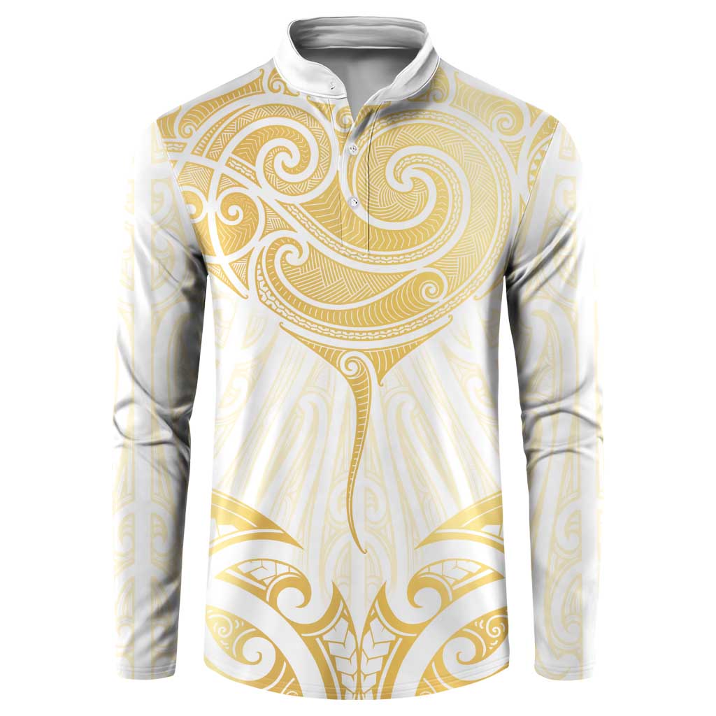 Gold White New Zealand Manta Ray Button Sweatshirt Aotearoa Maori Haehae - Aussie Hoodie