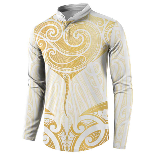 Gold White New Zealand Manta Ray Button Sweatshirt Aotearoa Maori Haehae - Aussie Hoodie