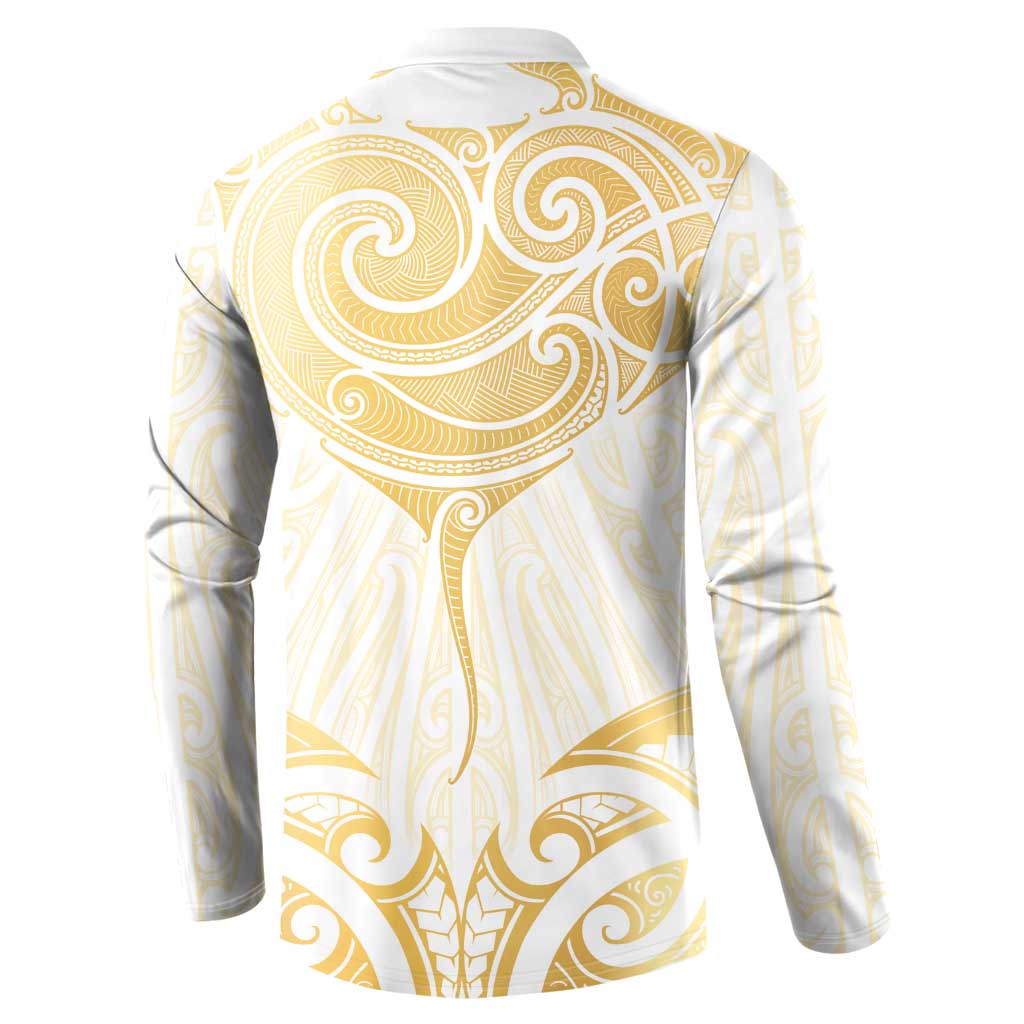 Gold White New Zealand Manta Ray Button Sweatshirt Aotearoa Maori Haehae - Aussie Hoodie