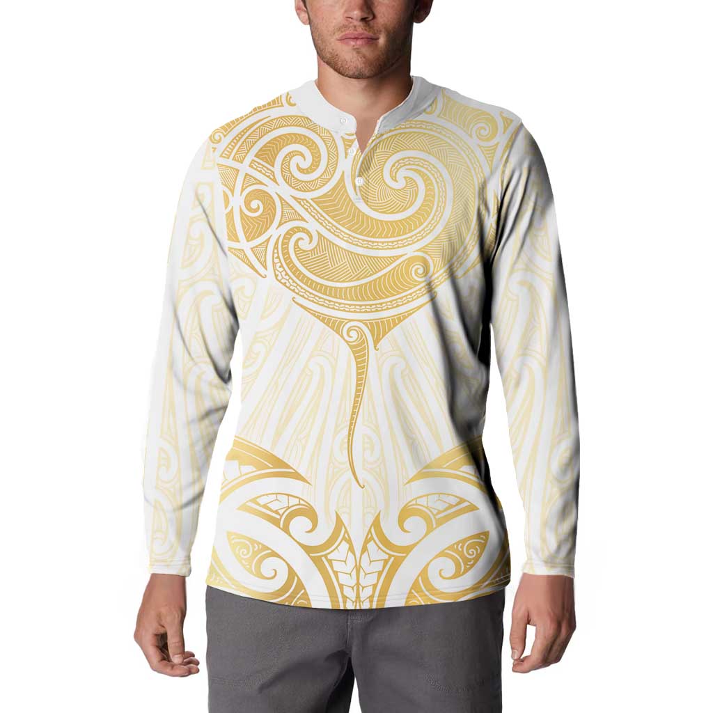 Gold White New Zealand Manta Ray Button Sweatshirt Aotearoa Maori Haehae - Aussie Hoodie