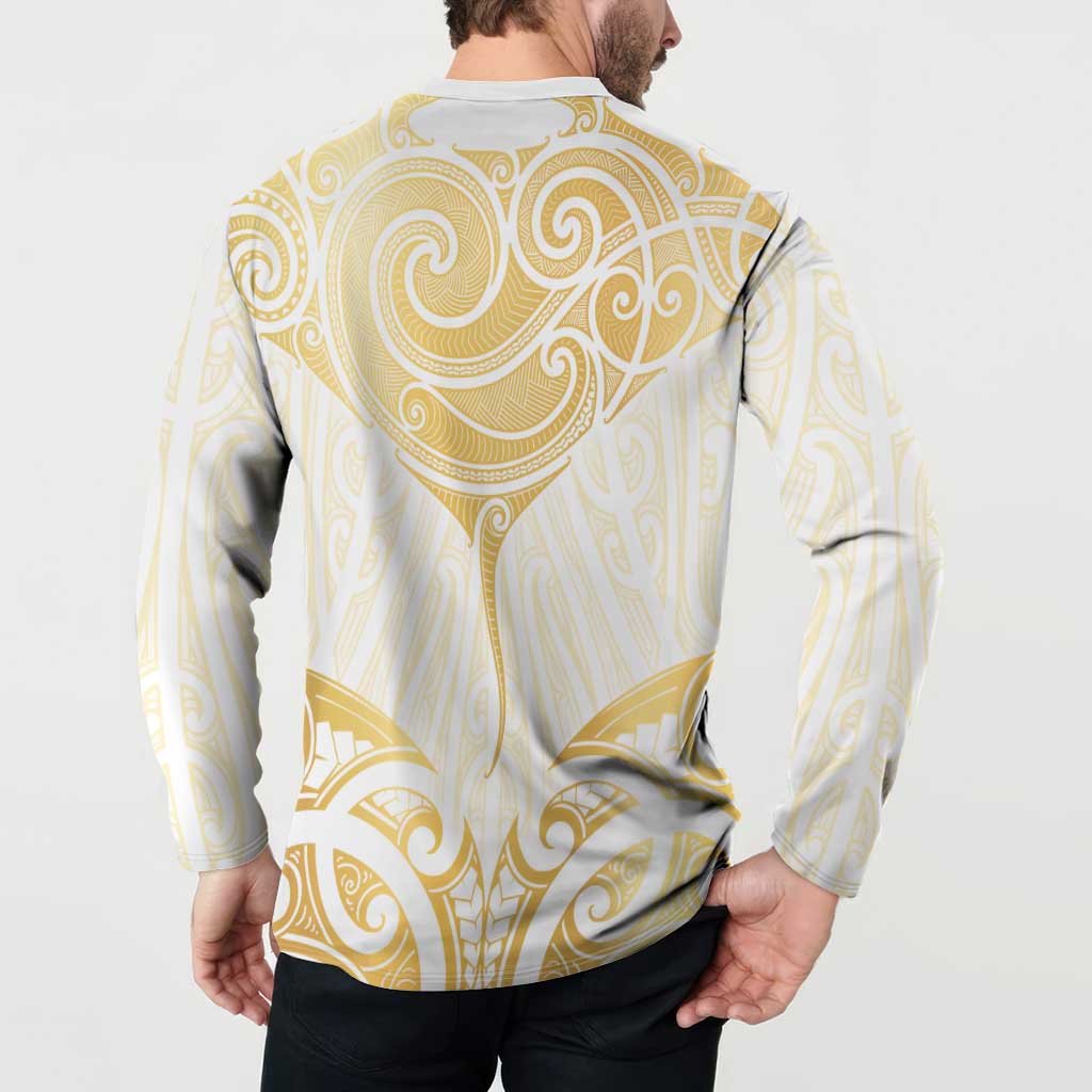 Gold White New Zealand Manta Ray Button Sweatshirt Aotearoa Maori Haehae - Aussie Hoodie