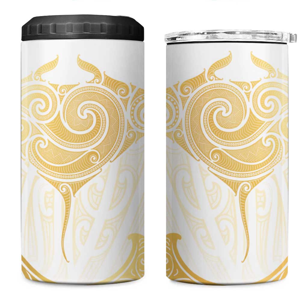 Gold White New Zealand Manta Ray 4 in 1 Can Cooler Tumbler Aotearoa Maori Haehae - Aussie Hoodie
