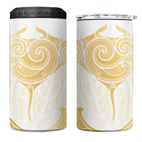 Gold White New Zealand Manta Ray 4 in 1 Can Cooler Tumbler Aotearoa Maori Haehae - Aussie Hoodie
