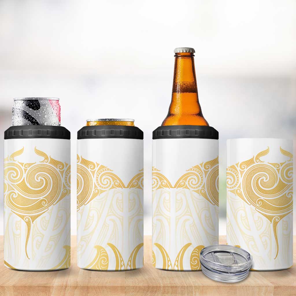 Gold White New Zealand Manta Ray 4 in 1 Can Cooler Tumbler Aotearoa Maori Haehae - Aussie Hoodie