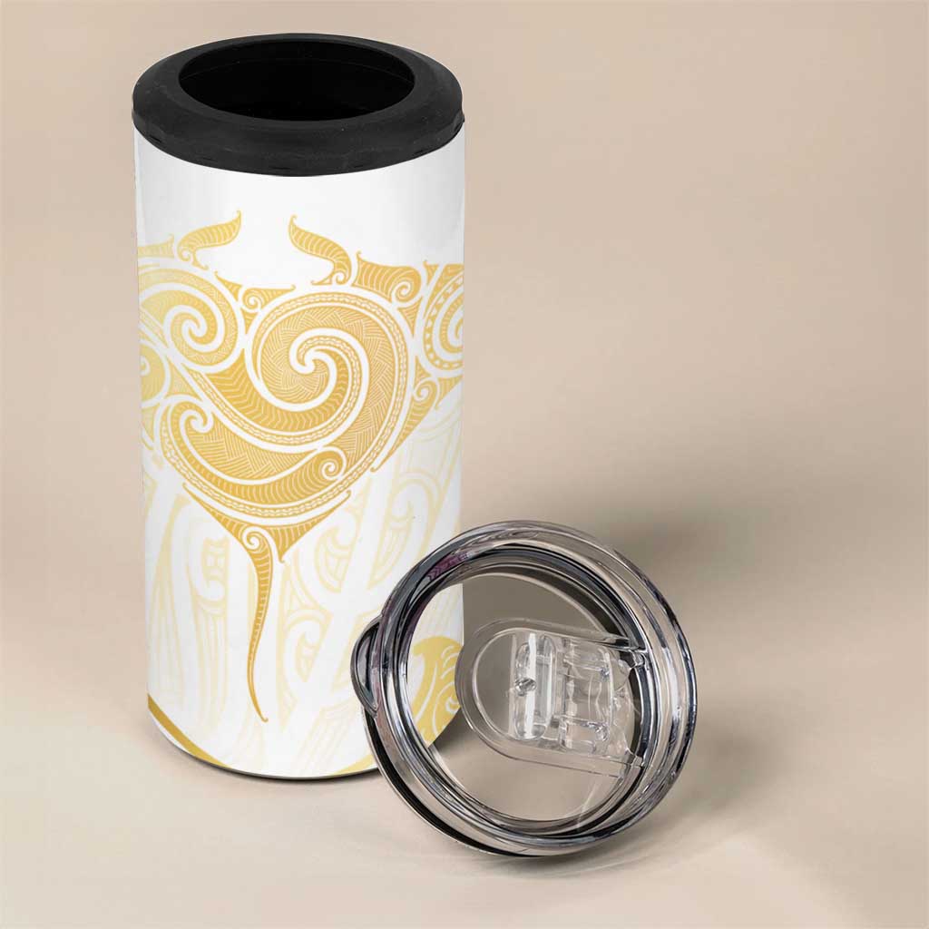 Gold White New Zealand Manta Ray 4 in 1 Can Cooler Tumbler Aotearoa Maori Haehae - Aussie Hoodie