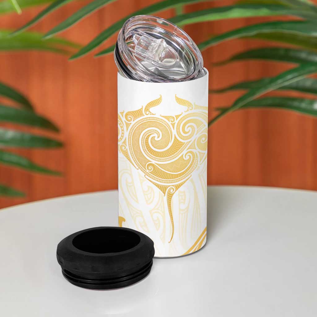 Gold White New Zealand Manta Ray 4 in 1 Can Cooler Tumbler Aotearoa Maori Haehae - Aussie Hoodie