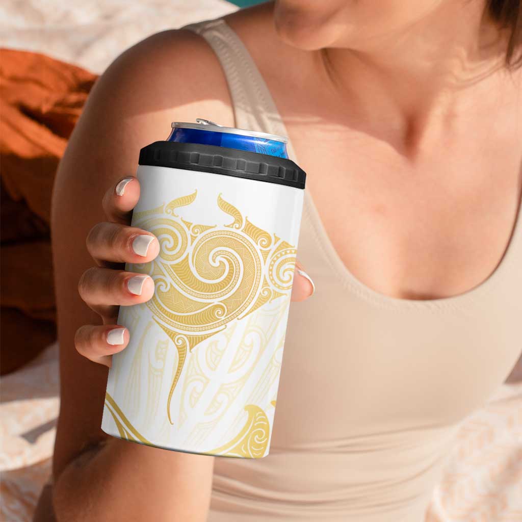 Gold White New Zealand Manta Ray 4 in 1 Can Cooler Tumbler Aotearoa Maori Haehae - Aussie Hoodie