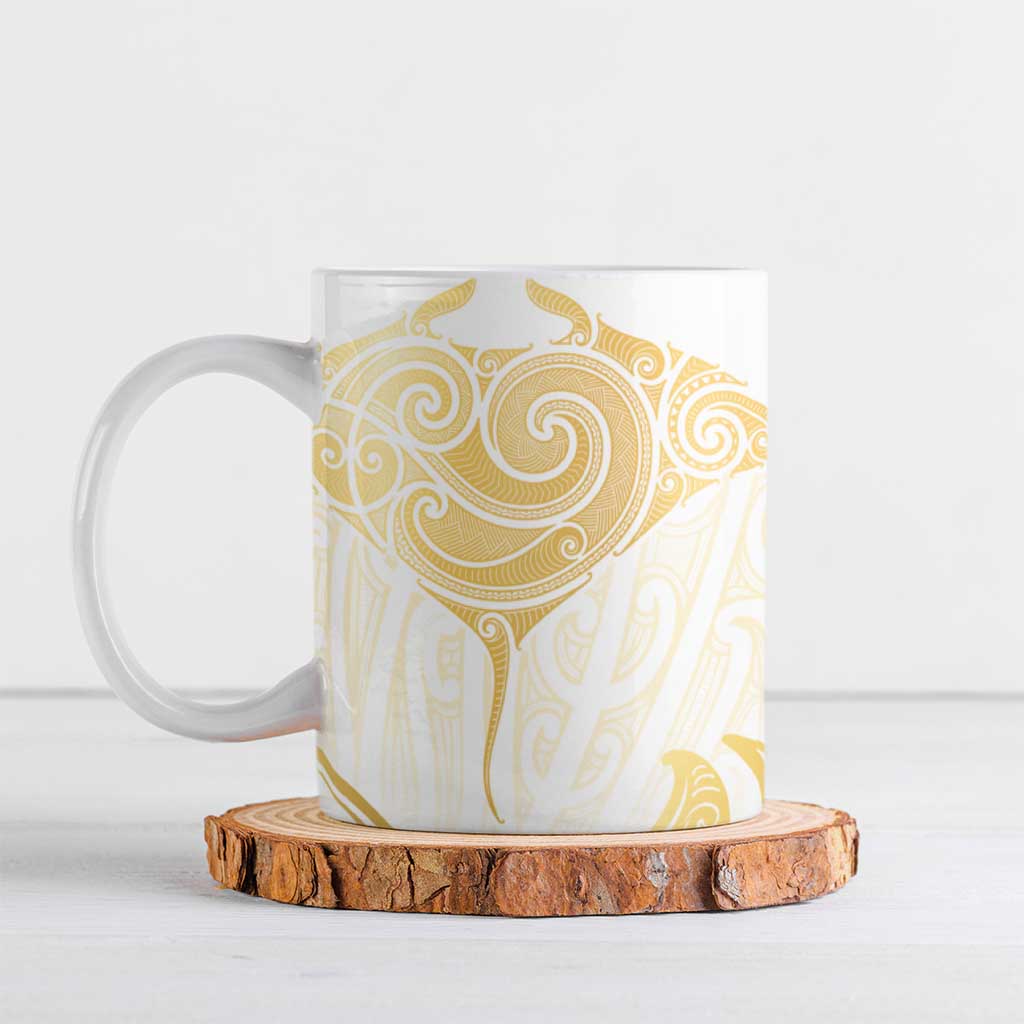 Gold White New Zealand Manta Ray Ceramic Mug Aotearoa Maori Haehae - Aussie Hoodie