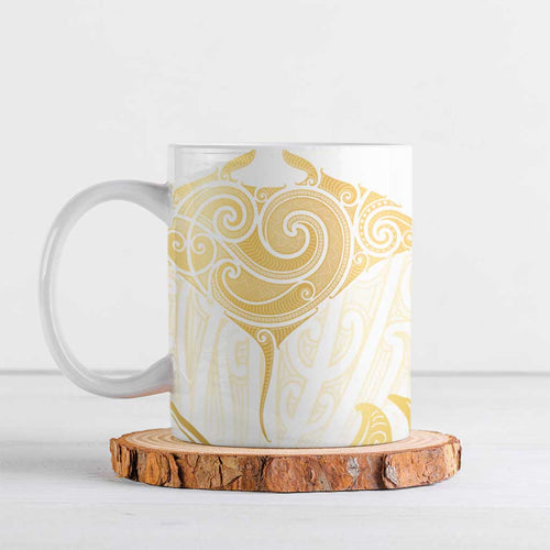 Gold White New Zealand Manta Ray Ceramic Mug Aotearoa Maori Haehae - Aussie Hoodie
