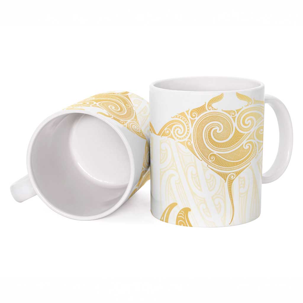 Gold White New Zealand Manta Ray Ceramic Mug Aotearoa Maori Haehae - Aussie Hoodie