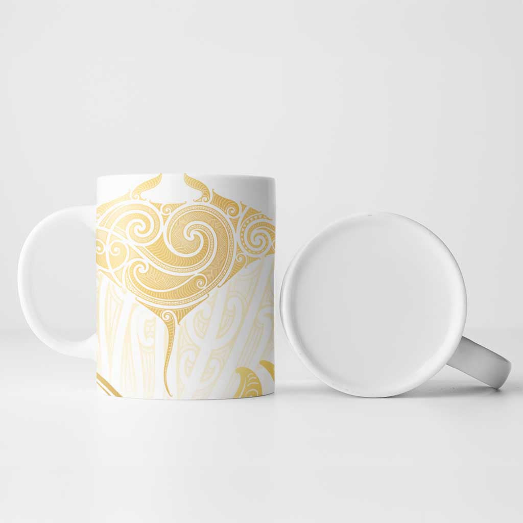 Gold White New Zealand Manta Ray Ceramic Mug Aotearoa Maori Haehae - Aussie Hoodie