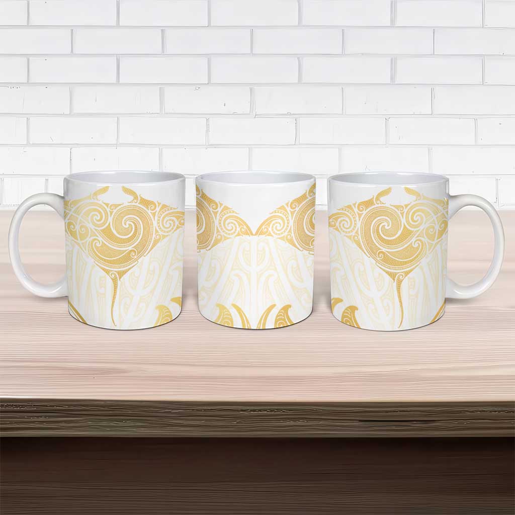 Gold White New Zealand Manta Ray Ceramic Mug Aotearoa Maori Haehae - Aussie Hoodie