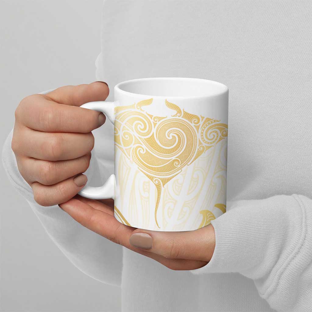 Gold White New Zealand Manta Ray Ceramic Mug Aotearoa Maori Haehae - Aussie Hoodie