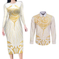 Gold White New Zealand Manta Ray Couples Matching Long Sleeve Bodycon Dress and Long Sleeve Button Shirt Aotearoa Maori Haehae - Aussie Hoodie