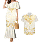 Gold White New Zealand Manta Ray Couples Matching Mermaid Dress and Hawaiian Shirt Aotearoa Maori Haehae - Aussie Hoodie