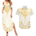 Gold White New Zealand Manta Ray Couples Matching Summer Maxi Dress and Hawaiian Shirt Aotearoa Maori Haehae - Aussie Hoodie