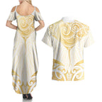 Gold White New Zealand Manta Ray Couples Matching Summer Maxi Dress and Hawaiian Shirt Aotearoa Maori Haehae - Aussie Hoodie