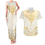 Gold White New Zealand Manta Ray Couples Matching Tank Maxi Dress and Hawaiian Shirt Aotearoa Maori Haehae - Aussie Hoodie