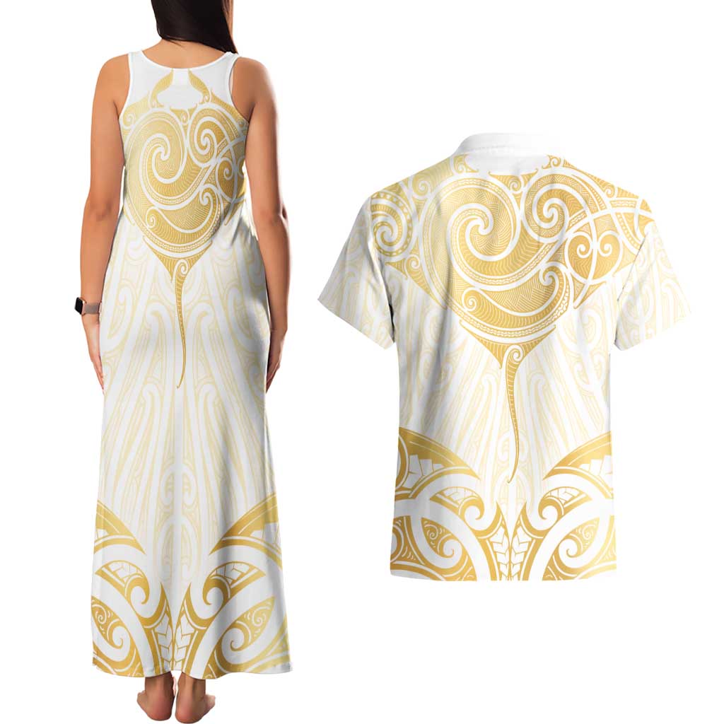 Gold White New Zealand Manta Ray Couples Matching Tank Maxi Dress and Hawaiian Shirt Aotearoa Maori Haehae - Aussie Hoodie