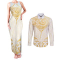 Gold White New Zealand Manta Ray Couples Matching Tank Maxi Dress and Long Sleeve Button Shirt Aotearoa Maori Haehae - Aussie Hoodie