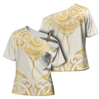 Gold White New Zealand Manta Ray Cross Shoulder Shirt Aotearoa Maori Haehae - Aussie Hoodie