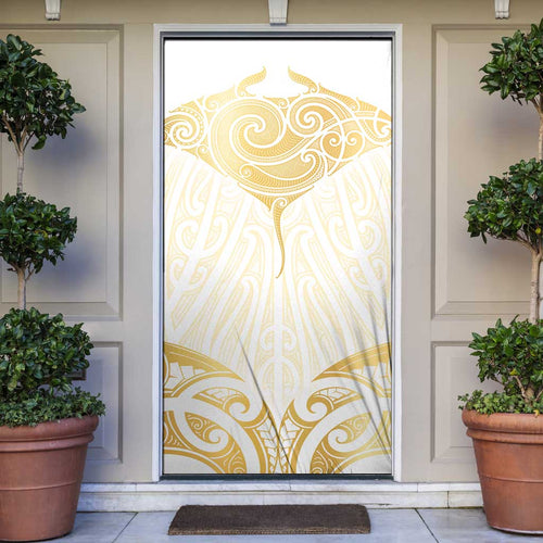 Gold White New Zealand Manta Ray Door Cover Aotearoa Maori Haehae - Aussie Hoodie