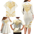 Gold White New Zealand Manta Ray Family Matching Long Sleeve Bodycon Dress and Hawaiian Shirt Aotearoa Maori Haehae - Aussie Hoodie