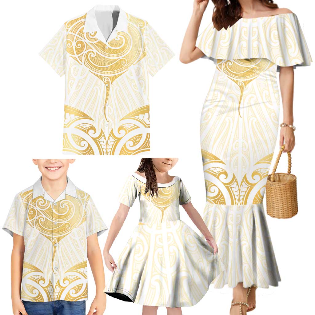 Gold White New Zealand Manta Ray Family Matching Mermaid Dress and Hawaiian Shirt Aotearoa Maori Haehae - Aussie Hoodie