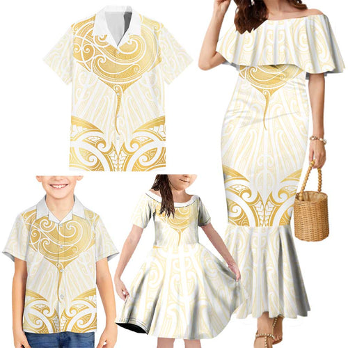 Gold White New Zealand Manta Ray Family Matching Mermaid Dress and Hawaiian Shirt Aotearoa Maori Haehae - Aussie Hoodie