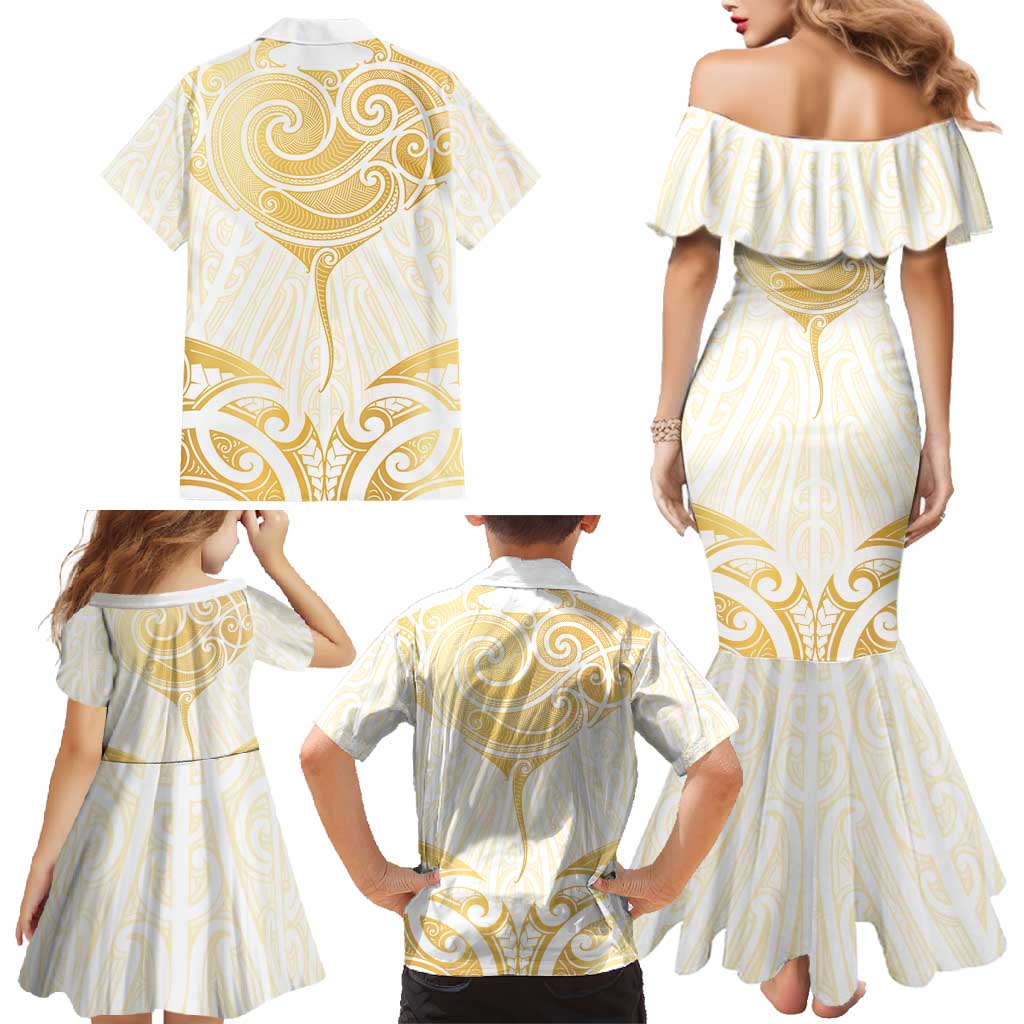 Gold White New Zealand Manta Ray Family Matching Mermaid Dress and Hawaiian Shirt Aotearoa Maori Haehae - Aussie Hoodie