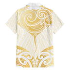 Gold White New Zealand Manta Ray Family Matching Off The Shoulder Long Sleeve Dress and Hawaiian Shirt Aotearoa Maori Haehae - Aussie Hoodie