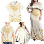 Gold White New Zealand Manta Ray Family Matching Off Shoulder Maxi Dress and Hawaiian Shirt Aotearoa Maori Haehae - Aussie Hoodie