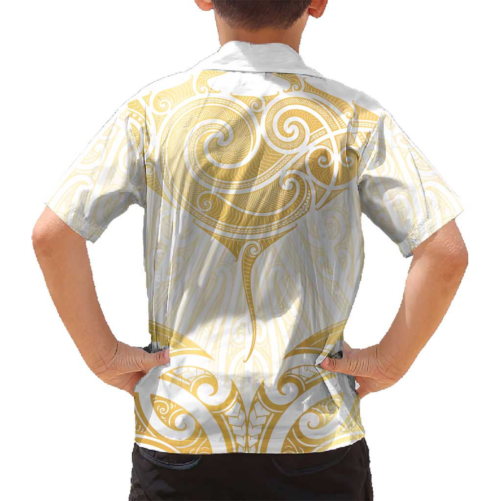 Gold White New Zealand Manta Ray Family Matching Off Shoulder Maxi Dress and Hawaiian Shirt Aotearoa Maori Haehae - Aussie Hoodie