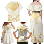 Gold White New Zealand Manta Ray Family Matching Off Shoulder Maxi Dress and Hawaiian Shirt Aotearoa Maori Haehae - Aussie Hoodie