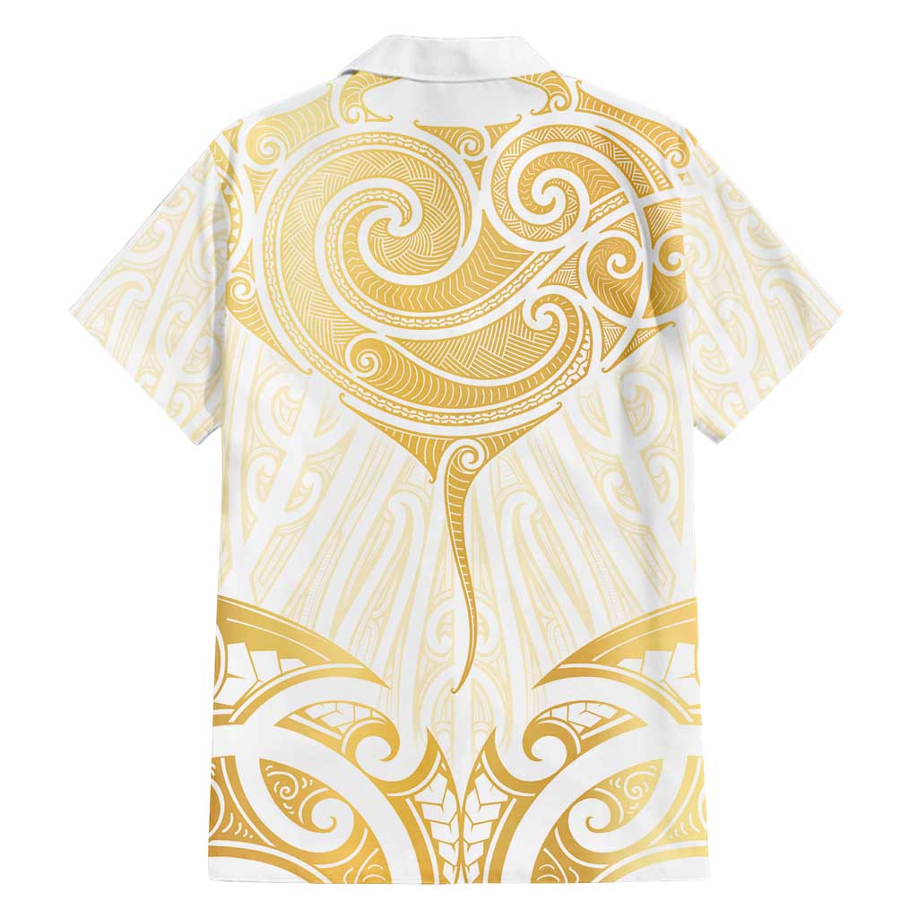 Gold White New Zealand Manta Ray Family Matching Off Shoulder Maxi Dress and Hawaiian Shirt Aotearoa Maori Haehae - Aussie Hoodie