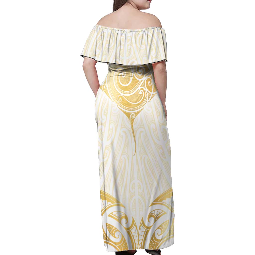 Gold White New Zealand Manta Ray Family Matching Off Shoulder Maxi Dress and Hawaiian Shirt Aotearoa Maori Haehae - Aussie Hoodie