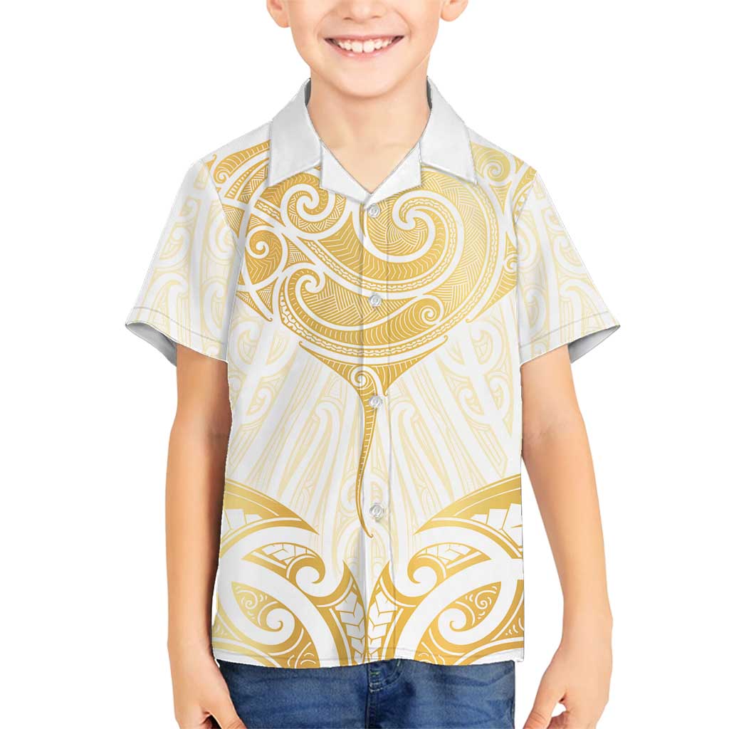Gold White New Zealand Manta Ray Family Matching Off Shoulder Maxi Dress and Hawaiian Shirt Aotearoa Maori Haehae - Aussie Hoodie
