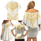 Gold White New Zealand Manta Ray Family Matching Off Shoulder Short Dress and Hawaiian Shirt Aotearoa Maori Haehae - Aussie Hoodie