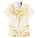 Gold White New Zealand Manta Ray Family Matching Off Shoulder Short Dress and Hawaiian Shirt Aotearoa Maori Haehae - Aussie Hoodie