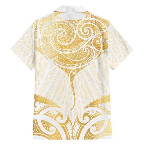 Gold White New Zealand Manta Ray Family Matching Off Shoulder Short Dress and Hawaiian Shirt Aotearoa Maori Haehae - Aussie Hoodie