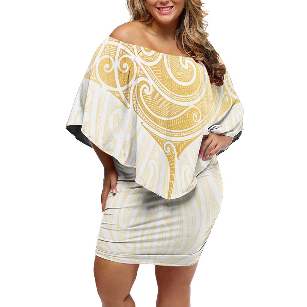 Gold White New Zealand Manta Ray Family Matching Off Shoulder Short Dress and Hawaiian Shirt Aotearoa Maori Haehae - Aussie Hoodie