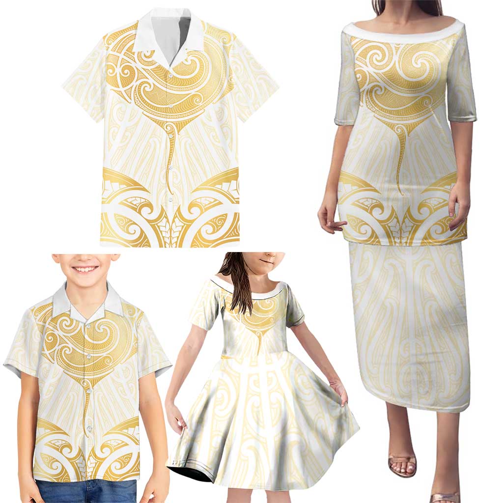 Gold White New Zealand Manta Ray Family Matching Puletasi and Hawaiian Shirt Aotearoa Maori Haehae - Aussie Hoodie