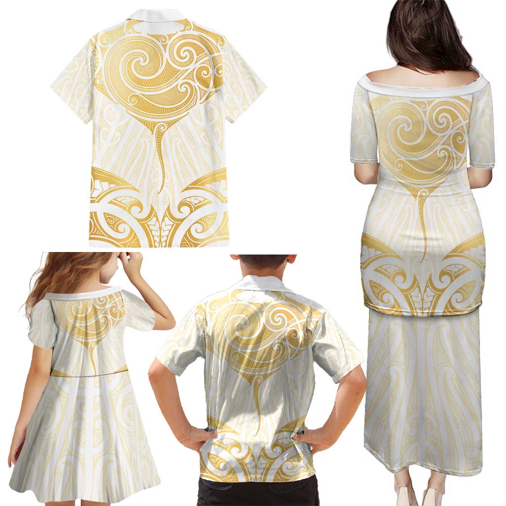 Gold White New Zealand Manta Ray Family Matching Puletasi and Hawaiian Shirt Aotearoa Maori Haehae - Aussie Hoodie