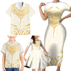 Gold White New Zealand Manta Ray Family Matching Short Sleeve Bodycon Dress and Hawaiian Shirt Aotearoa Maori Haehae - Aussie Hoodie